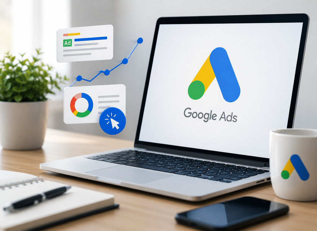 Google Ads digital marketing campaign on laptop