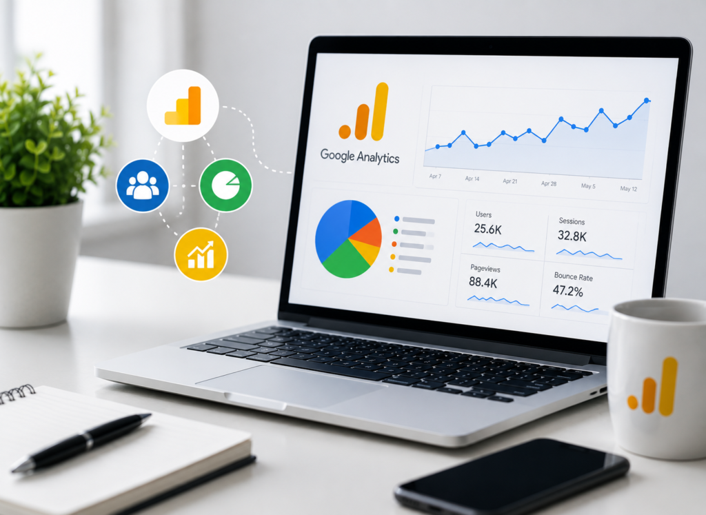 Analytics dashboard showing website traffic and performance data